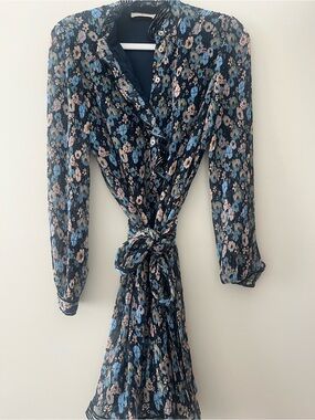 Tory Burch Navy Dress with Multicolor Floral Trim